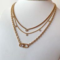 3 Layer Zircons Steel Necklace