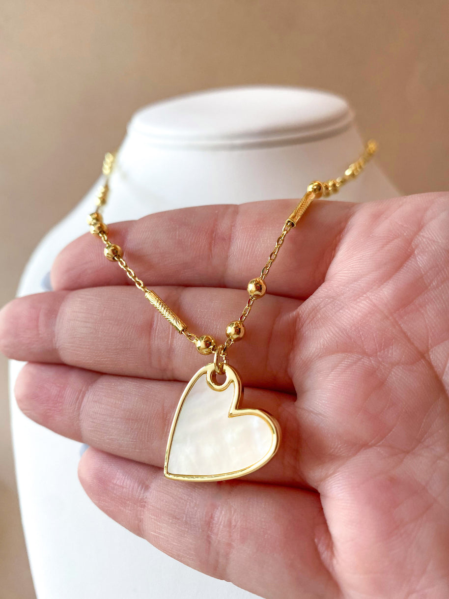 Mother of Pearl Medium Heart Necklace