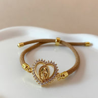 Crystals Guadalupe Heart Shape Charm Red or Brown Adjustable Bracelets