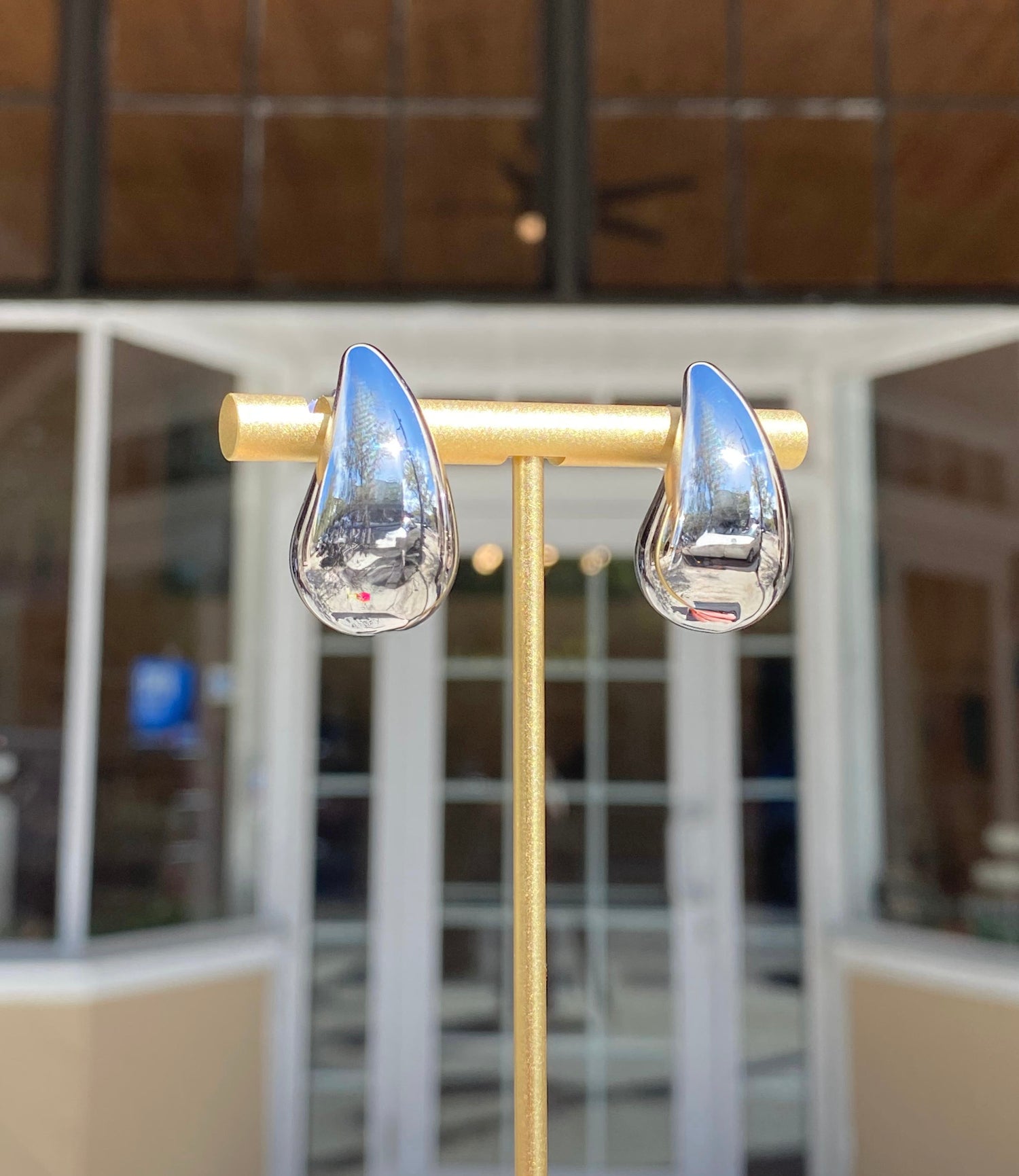 Big Drop Steel Silver & Gold Earrings