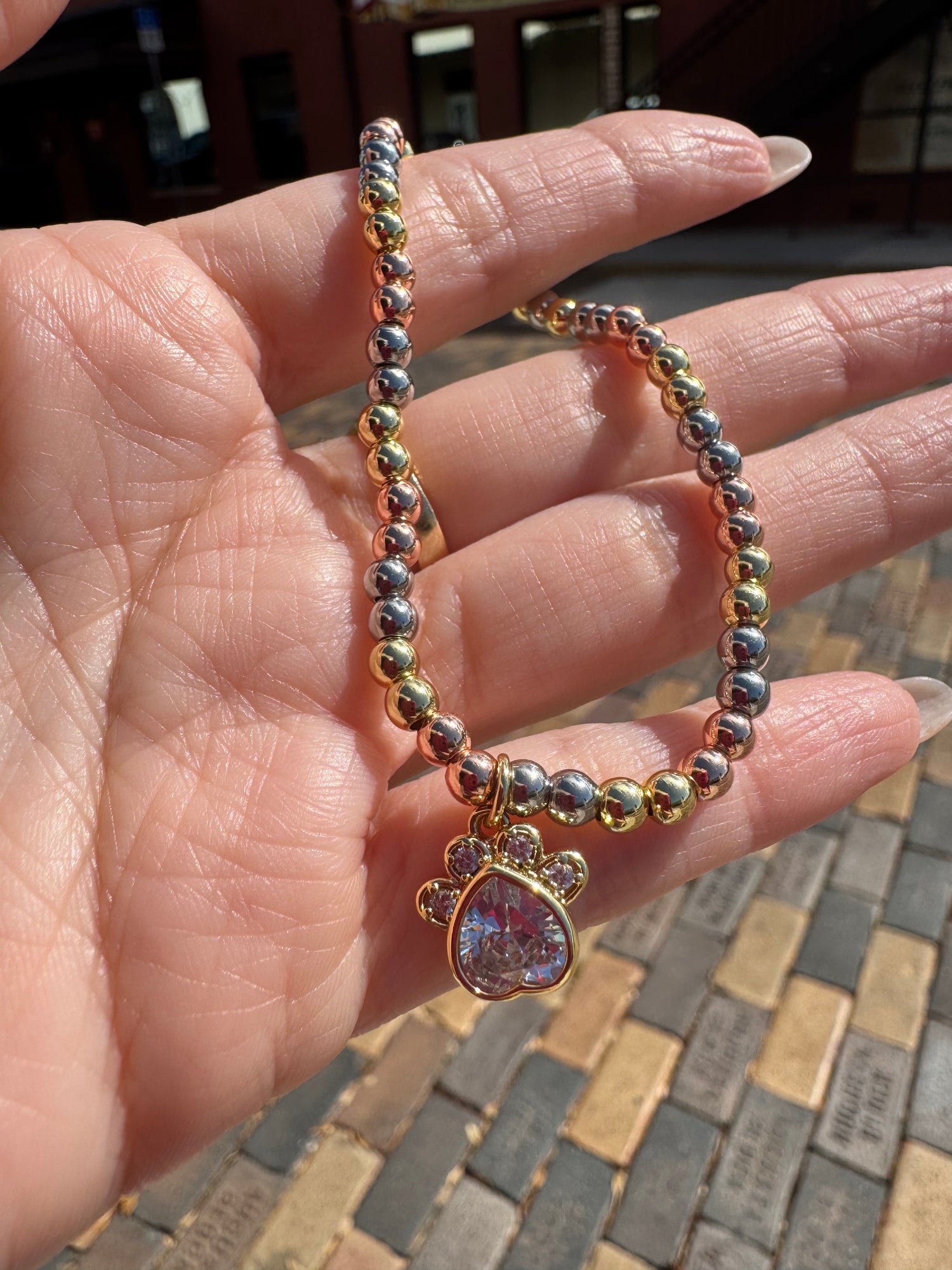 Dog Paw 3 Gold Elastic Bracelet