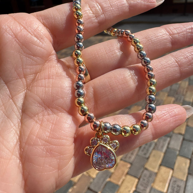 Dog Paw 3 Gold Elastic Bracelet