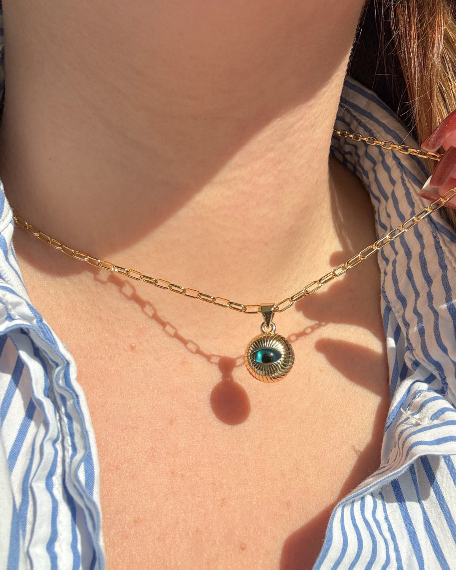 Paper Clip Big Evil Eye Necklace
