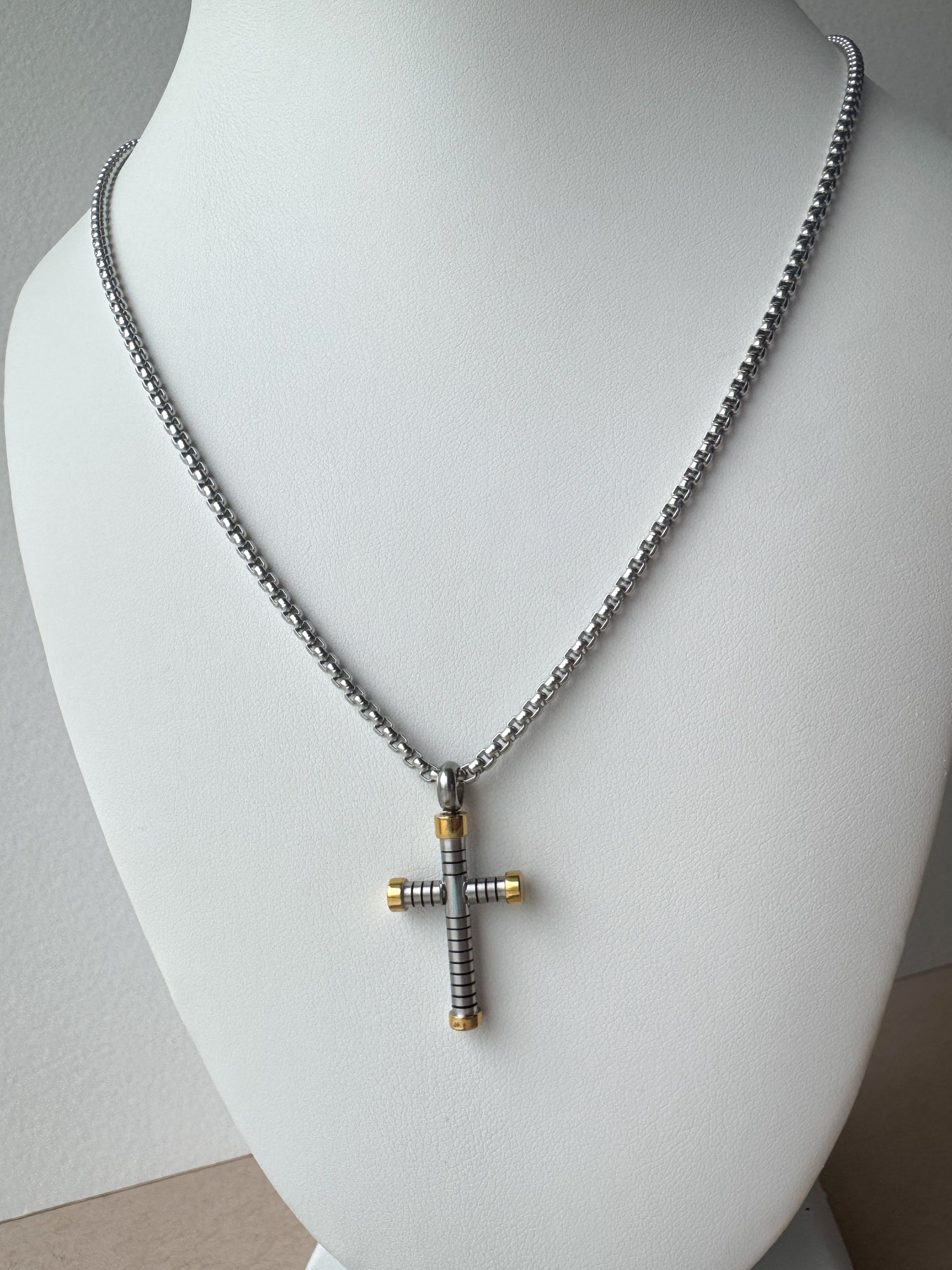 Silver & Gold Cross Men Necklace