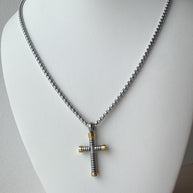 Silver & Gold Cross Men Necklace