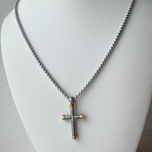 Silver & Gold Cross Men Necklace