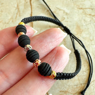 Pulsera Tejida Ajustable Balines Negros