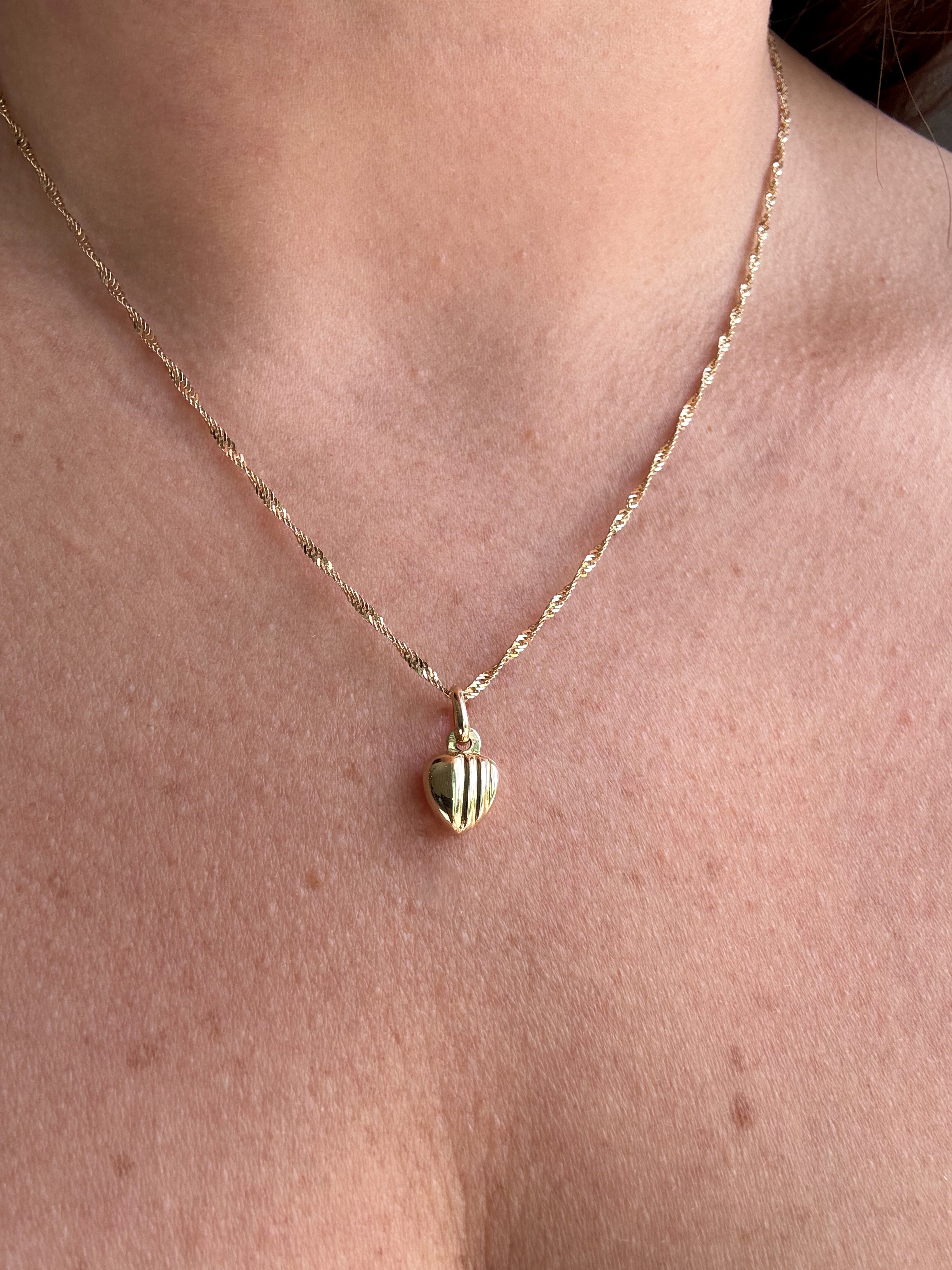 Singapure Chain 14k Solid Gold Necklace with little heart