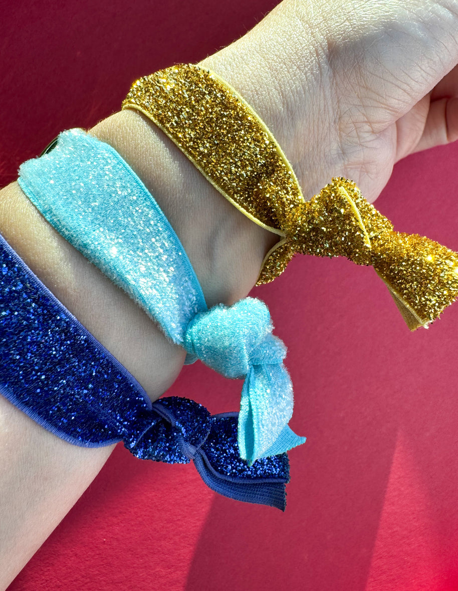 Brazaletes Elásticos Gold, Celeste y Azul Rey + Corazon Gold