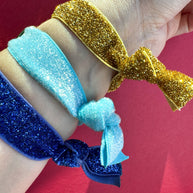 Brazaletes Elásticos Gold, Celeste y Azul Rey + Corazon Gold