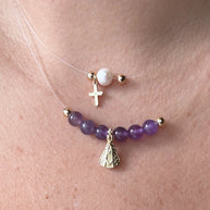 Pearl and Cross, Purple Virgin of the Valley Ghost Necklaces