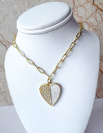 Load image into Gallery viewer, Zircon and White Enamel Heart Necklace
