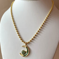 Heart and Moon Green Necklace