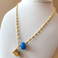 Coffee ☕️ Cup Charm & Blue Turkish Stone in Little Coffee Grain Necklace