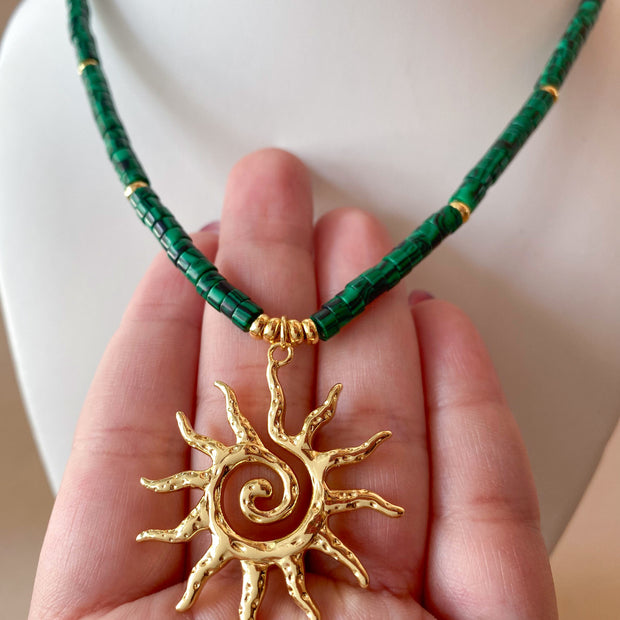 Big Golden Sun in a Malachite Necklace