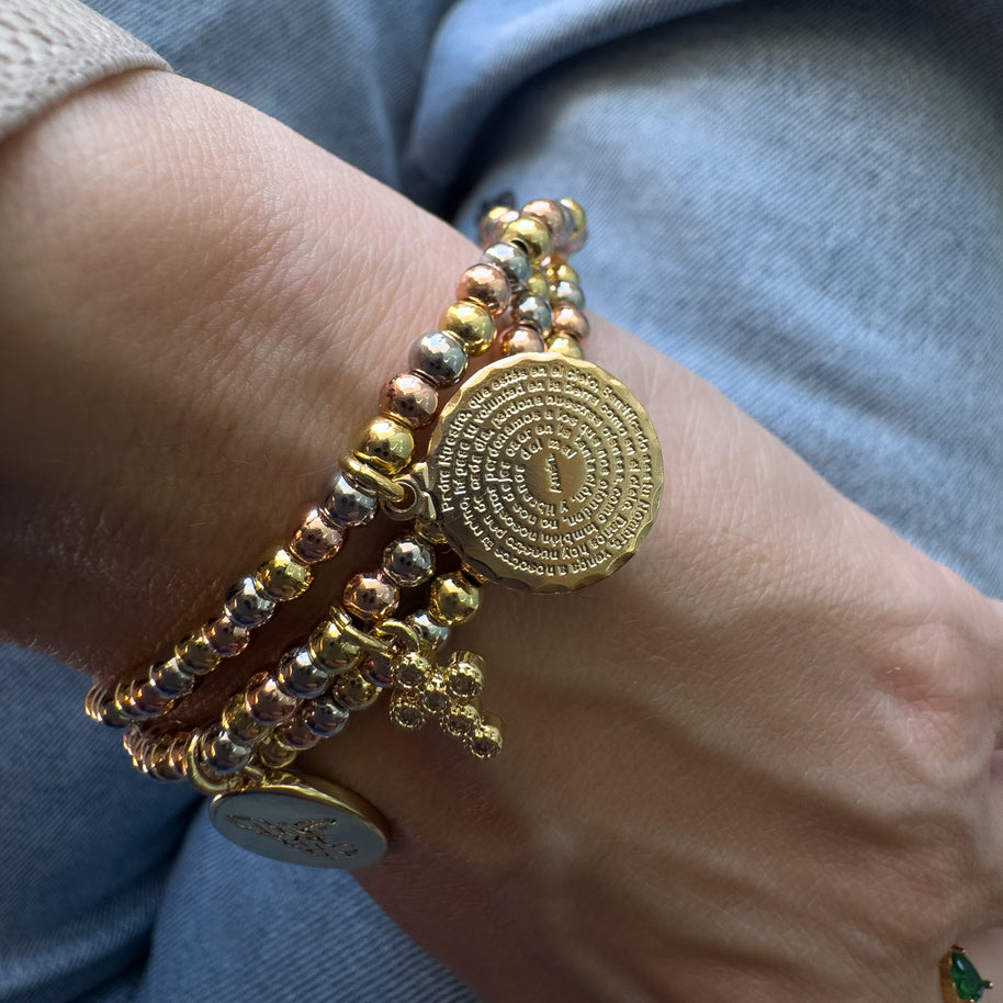 St Miguel Religious Charms in 3 Gold Adjustable Bracelet