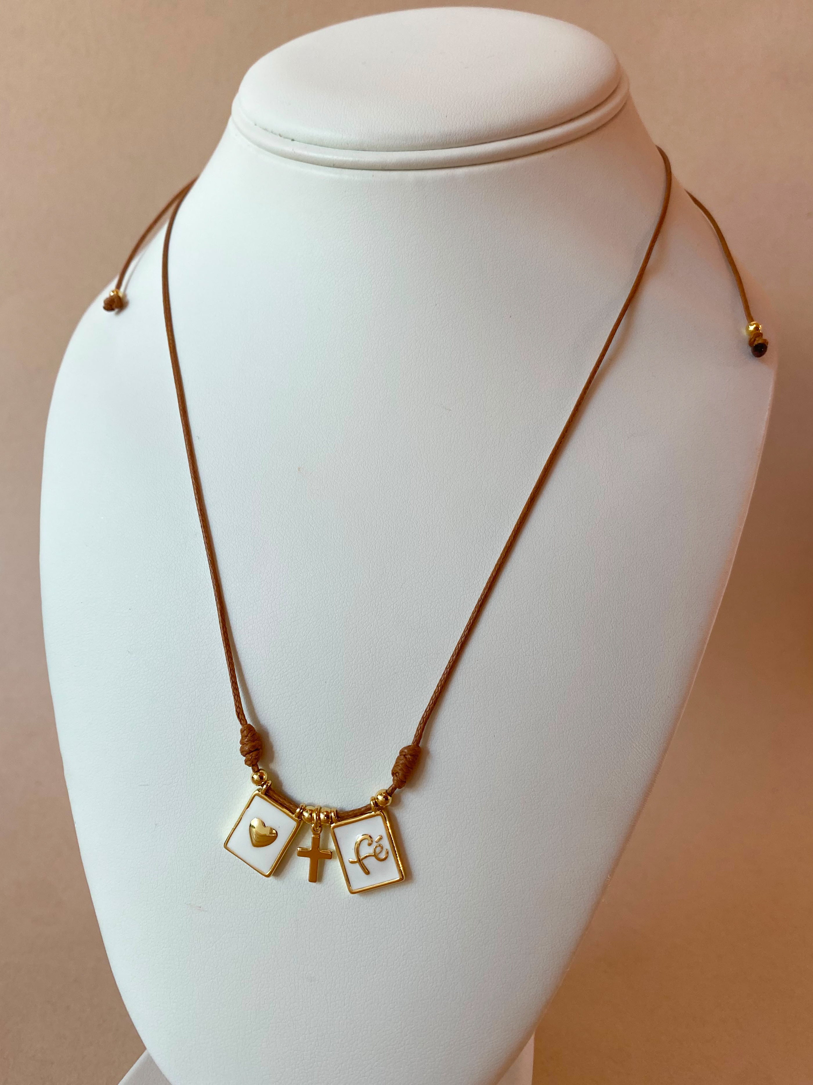 Heart, Cross and Faith Leather Adjustable Necklace