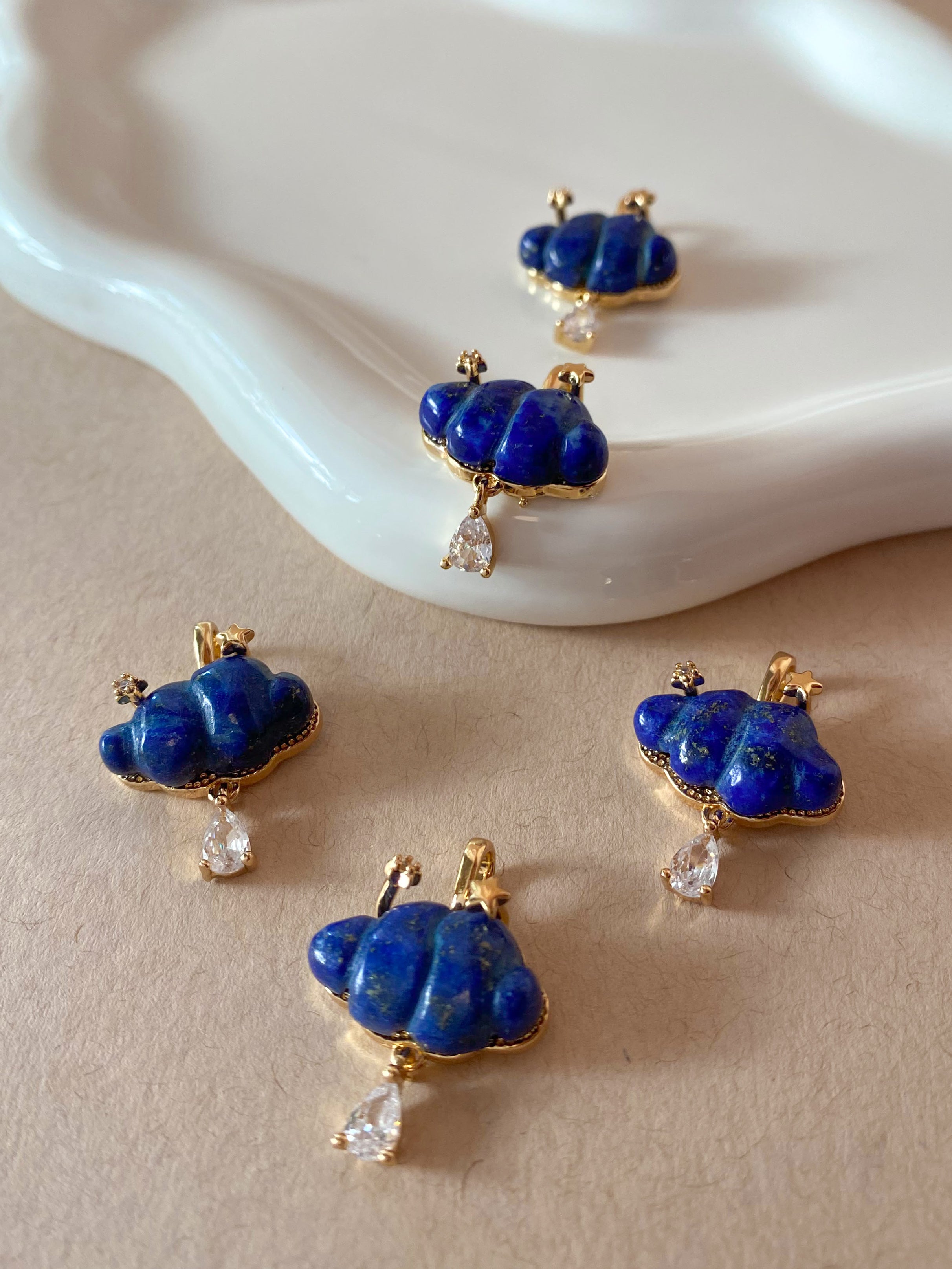 Cloud Lapislazuli and Raindrop Crystal Charm