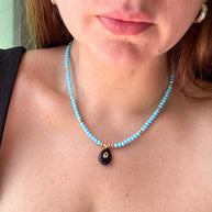 Black Onyx Oval Blue Beads Necklace