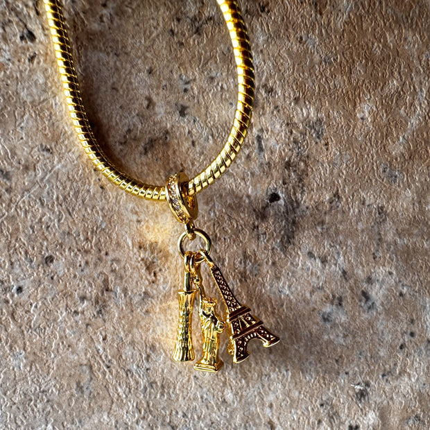 Tower of Pisa + Eiffel Tower + Statue of Liberty Charms Bracelets