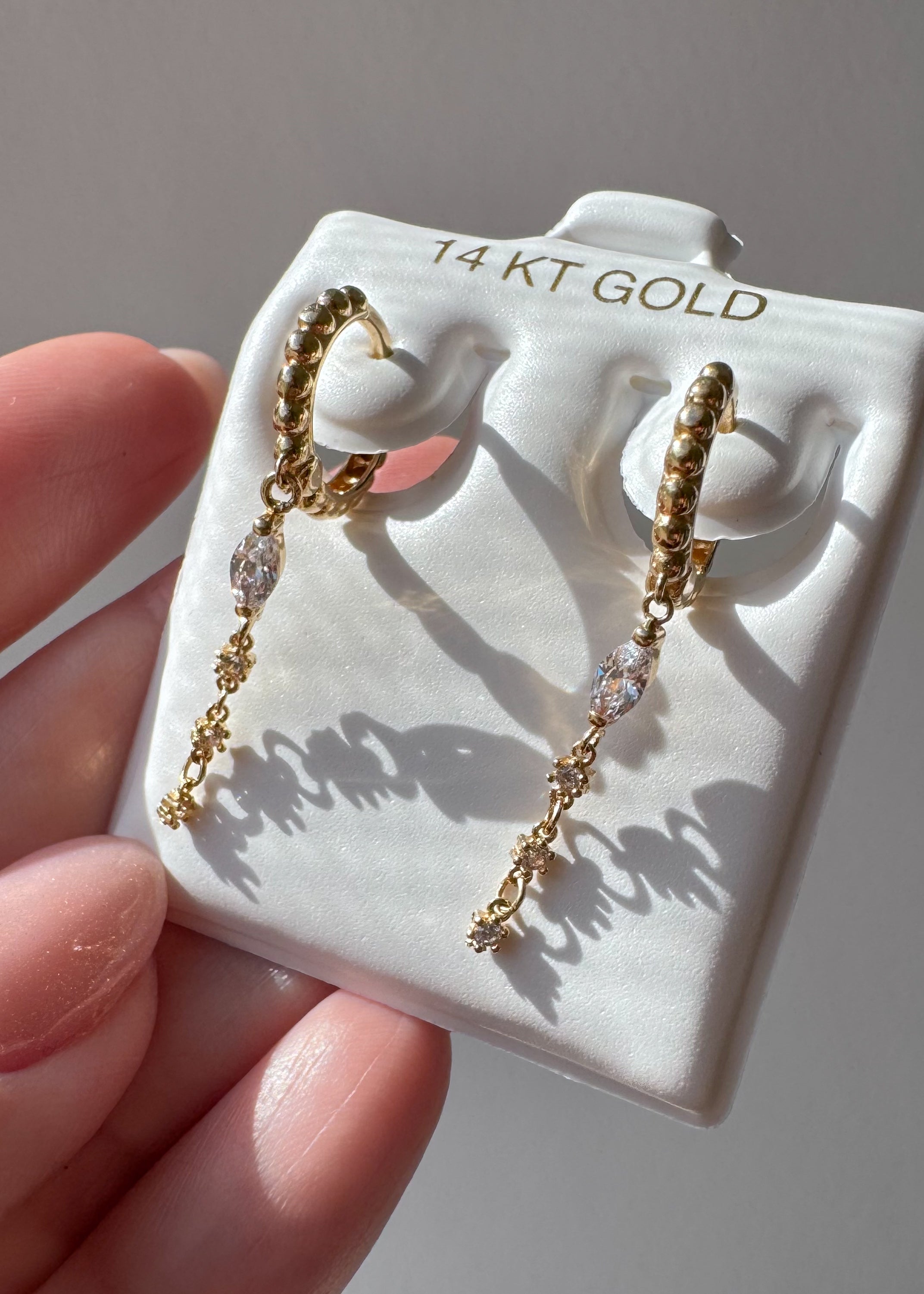 Crystal Drop 14k Solid Gold Hoops