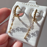 Crystal Drop 14k Solid Gold Hoops