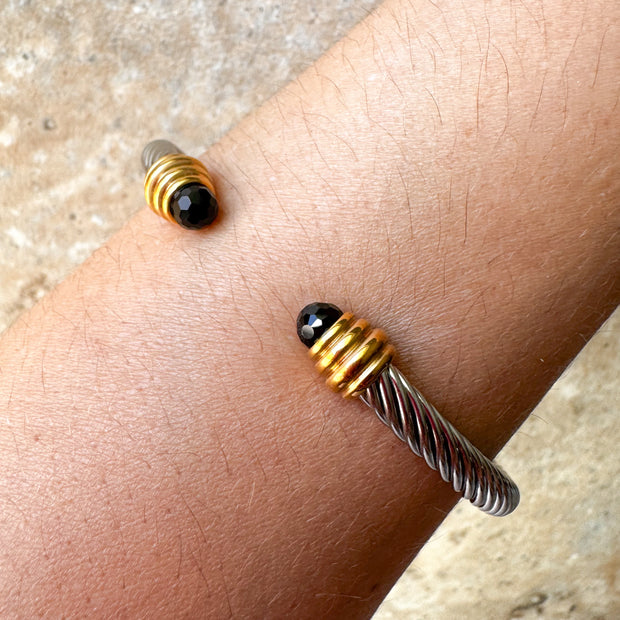 Golden, Silver & Black Steel Bracelet