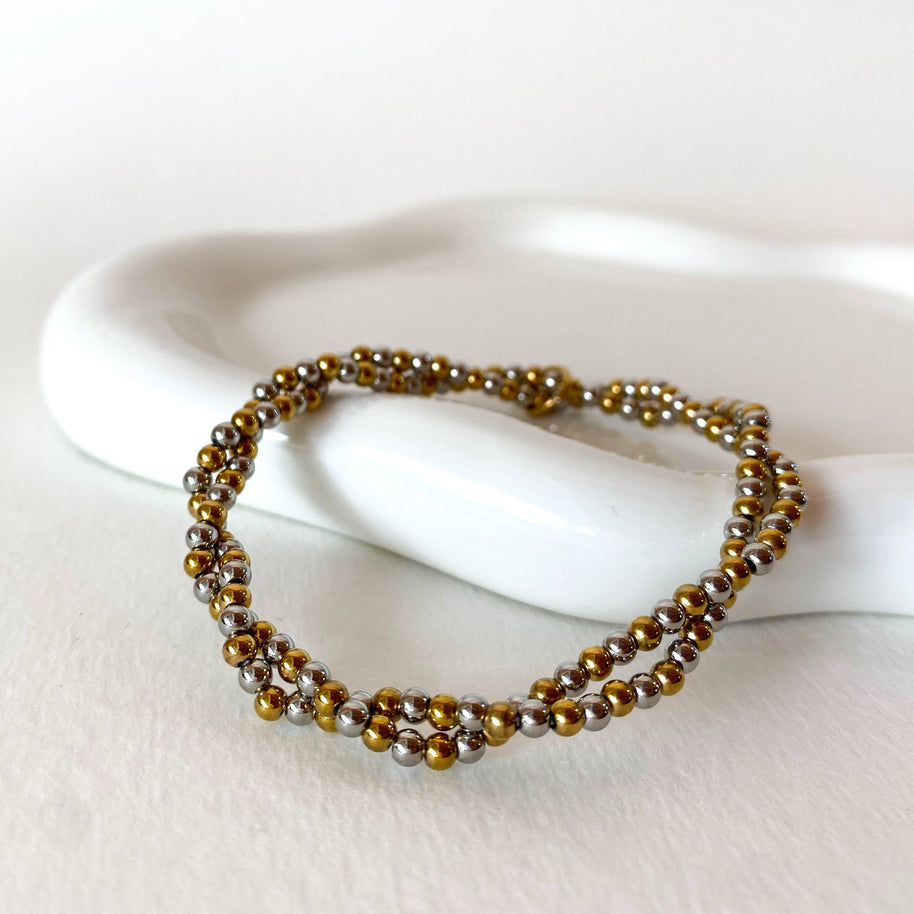 Double Elastic Silver and Gold Steel Bracelet