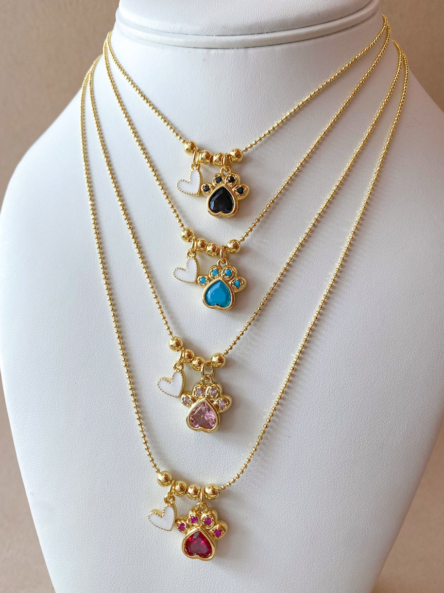 4 Different Multicolor Style of Dog Paw and Heart Necklace