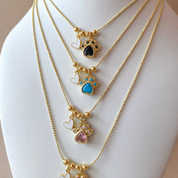 4 Different Multicolor Style of Dog Paw and Heart Necklace