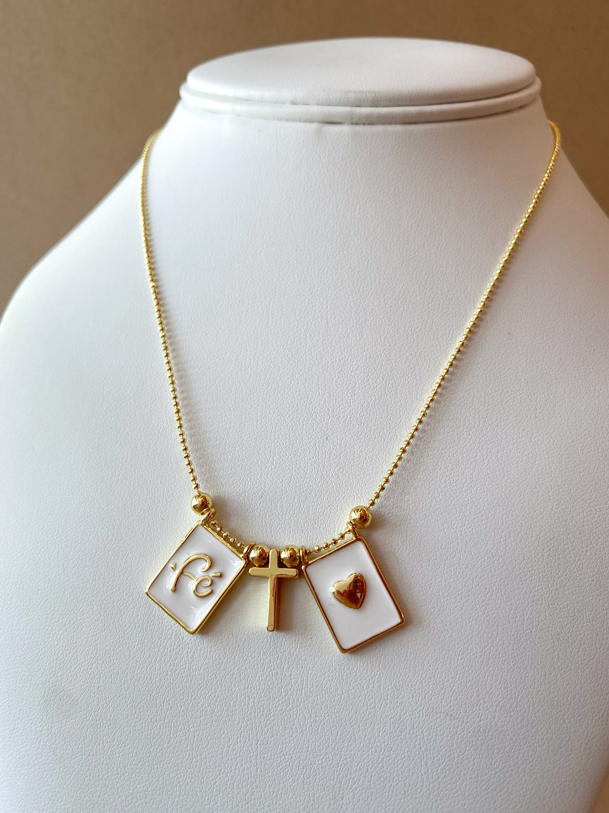 Faith Heart White Scapular with Golden Cross Necklace