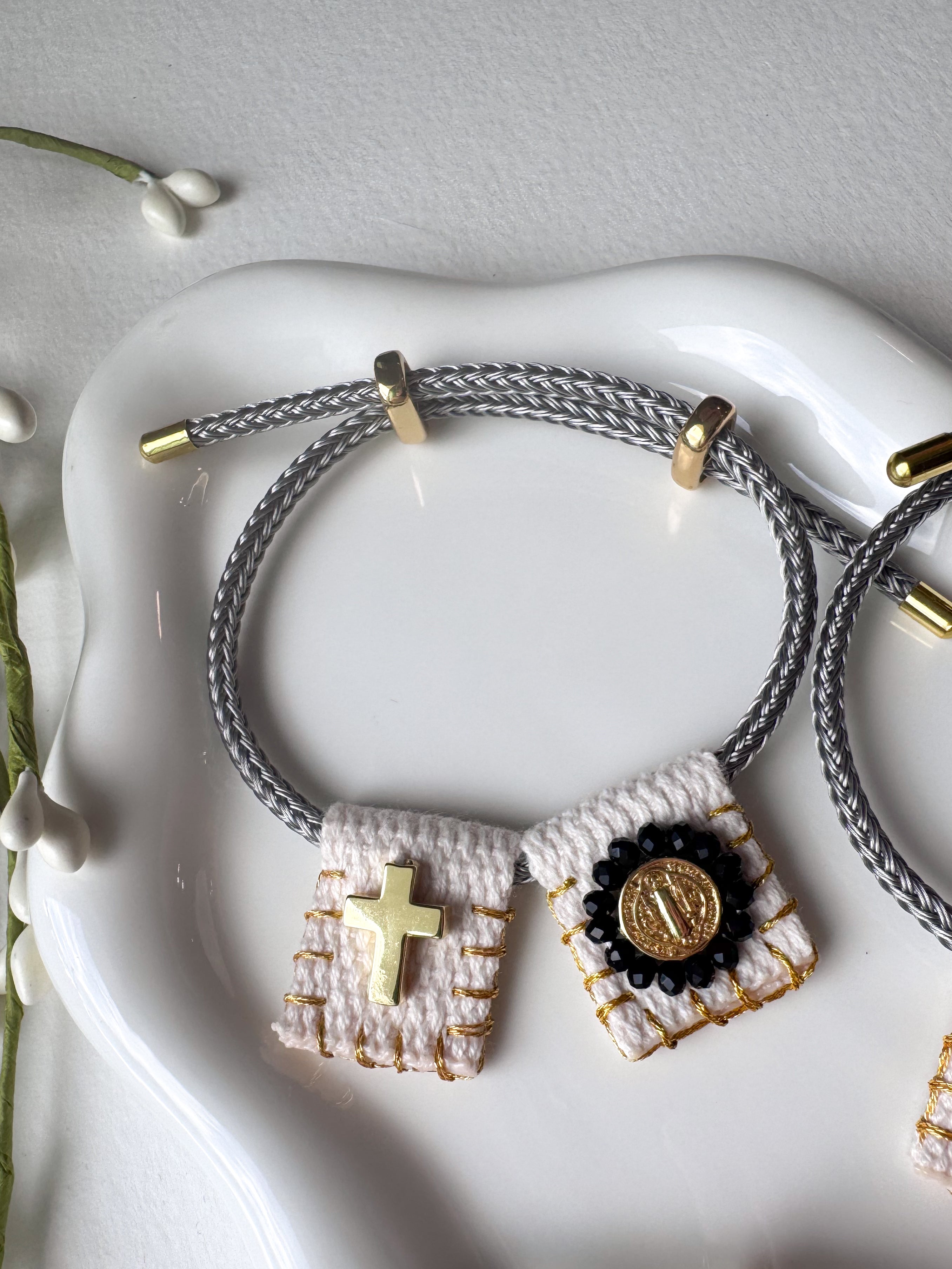 Black Crystals St. Benedict Scapular Adjustable Bracelet