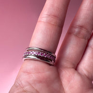 Silver & Gold Pink Crystal Steel Ring