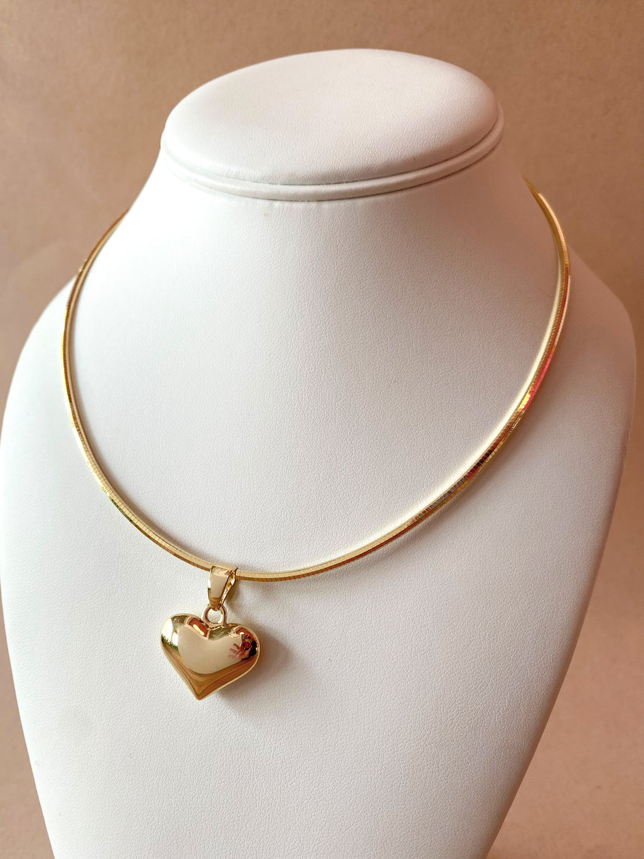 Golden Medium Heart in Choker Necklace