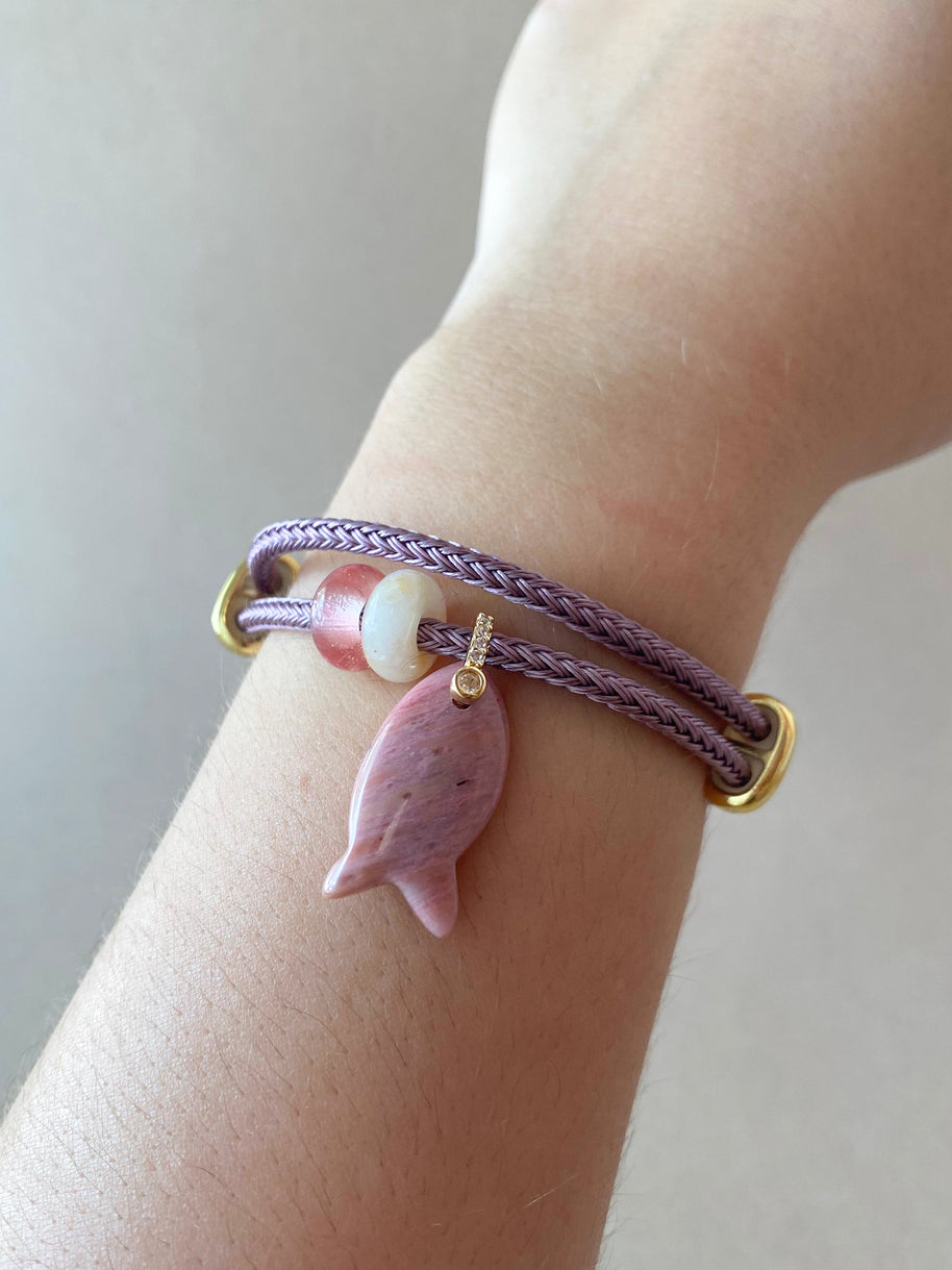 Fish and 2 Turkish Stone Rhodochrosite Adjustable Bracelet