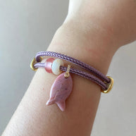 Fish and 2 Turkish Stone Rhodochrosite Adjustable Bracelet