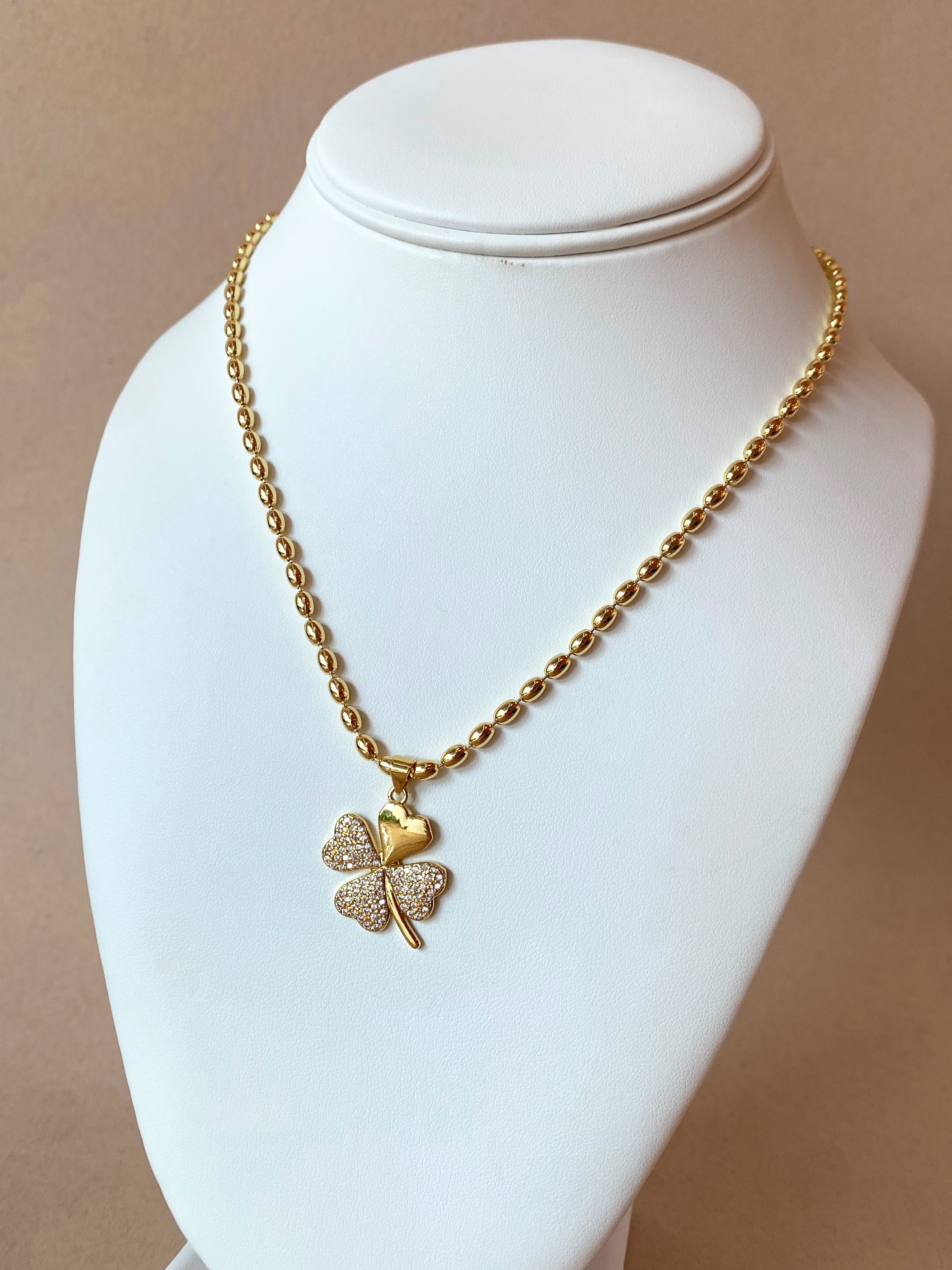 Golden Zircons Medium Clover Flower Necklace