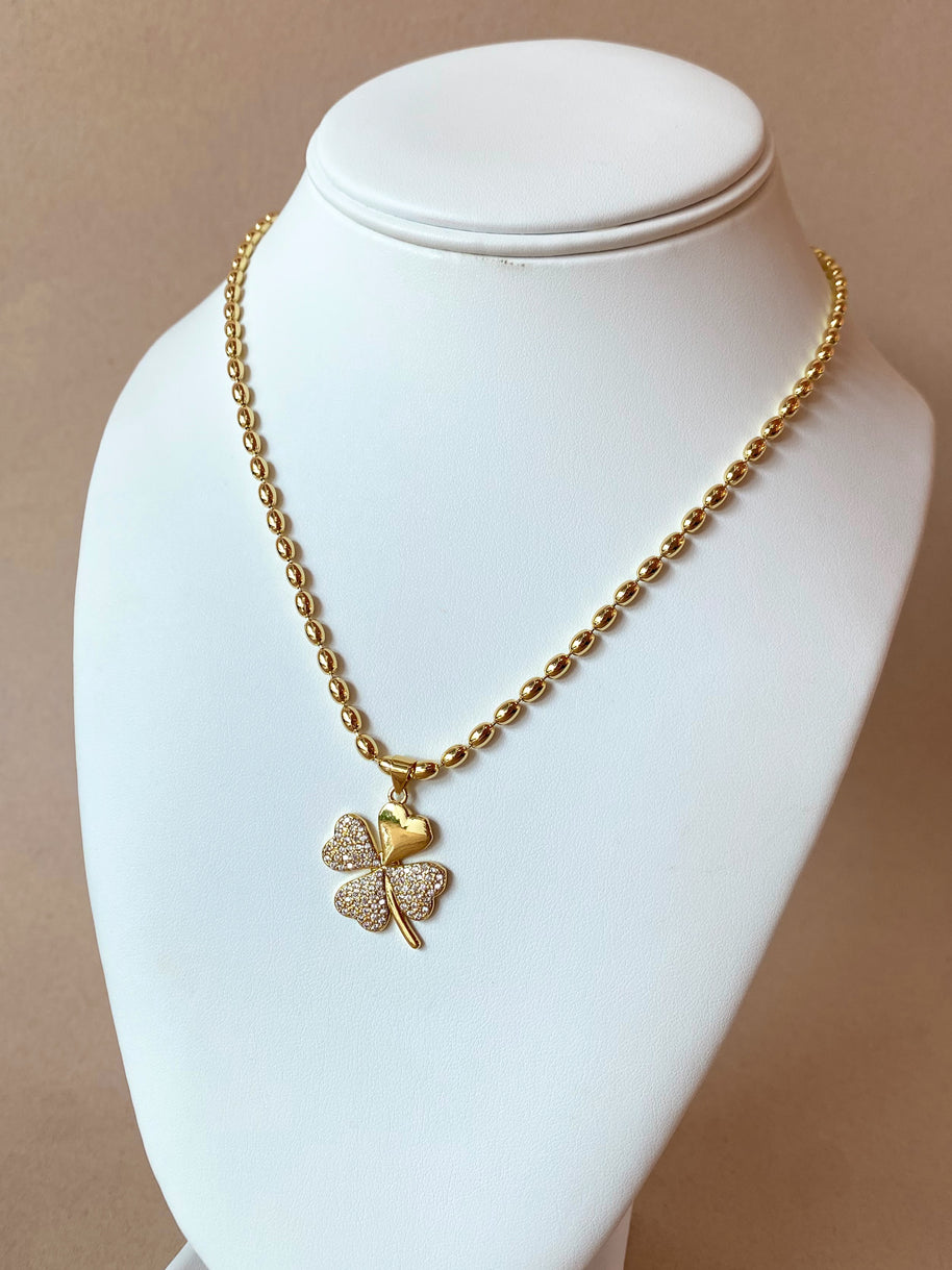 Golden Zircons Medium Clover Flower Necklace