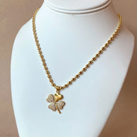 Golden Zircons Medium Clover Flower Necklace
