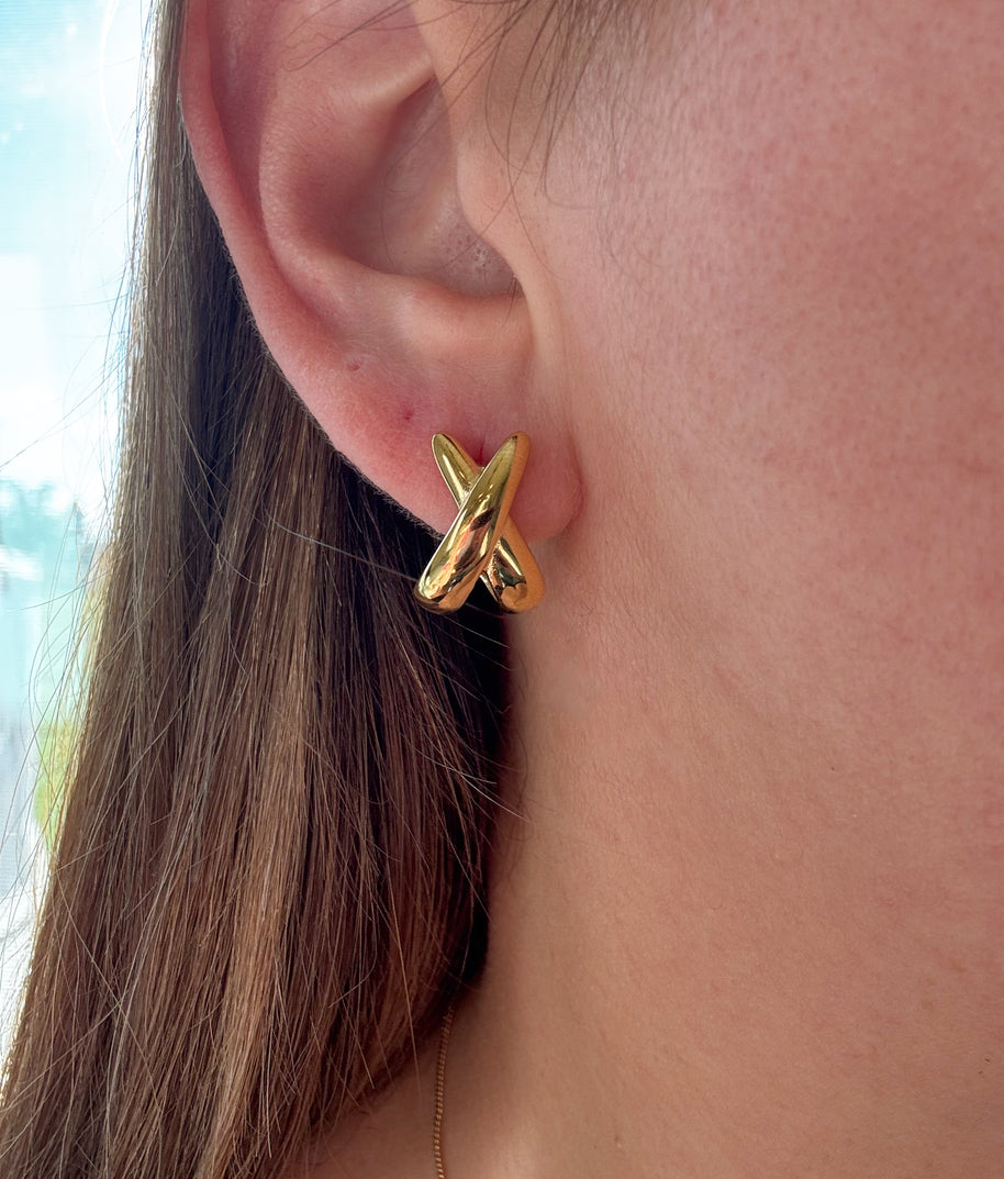 Golden X Style Steel Earrings