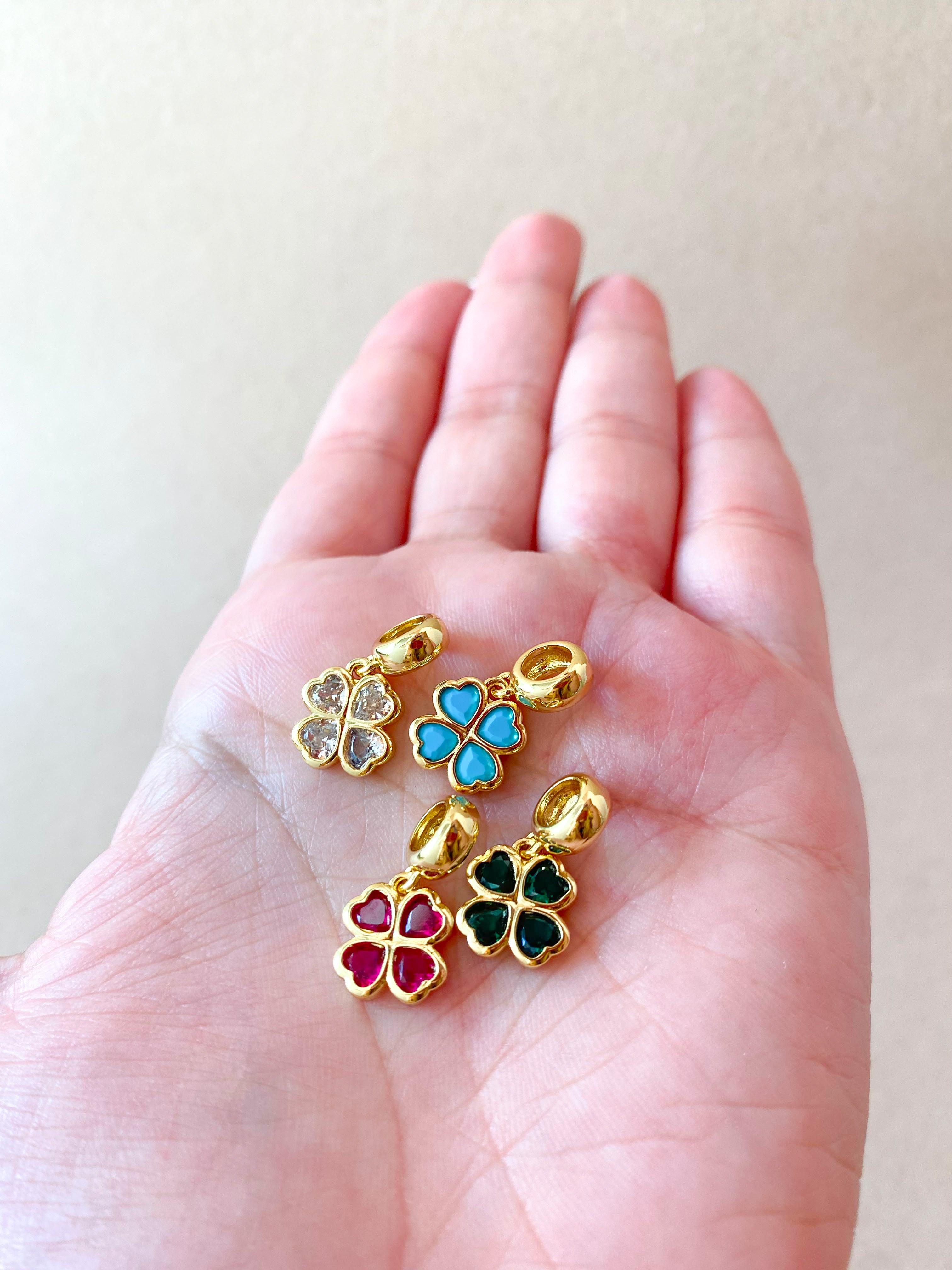 Blue, Clear, Pink and Green Different Clover Crystals Charms
