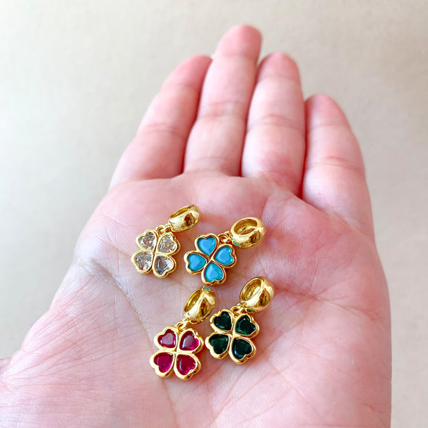 Blue, Clear, Pink and Green Different Clover Crystals Charms