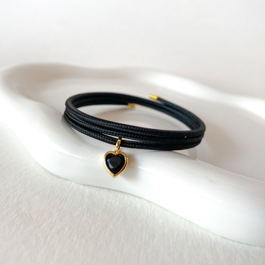 Adjustable Black Magnetic Cord Faith and Black Heart Crystal Bracelet/Necklace