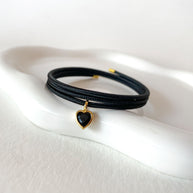 Adjustable Black Magnetic Cord Faith and Black Heart Crystal Bracelet/Necklace