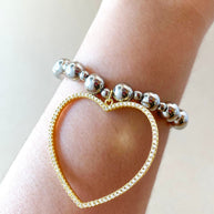 Silver & Gold Big Heart Elastics Bracelets