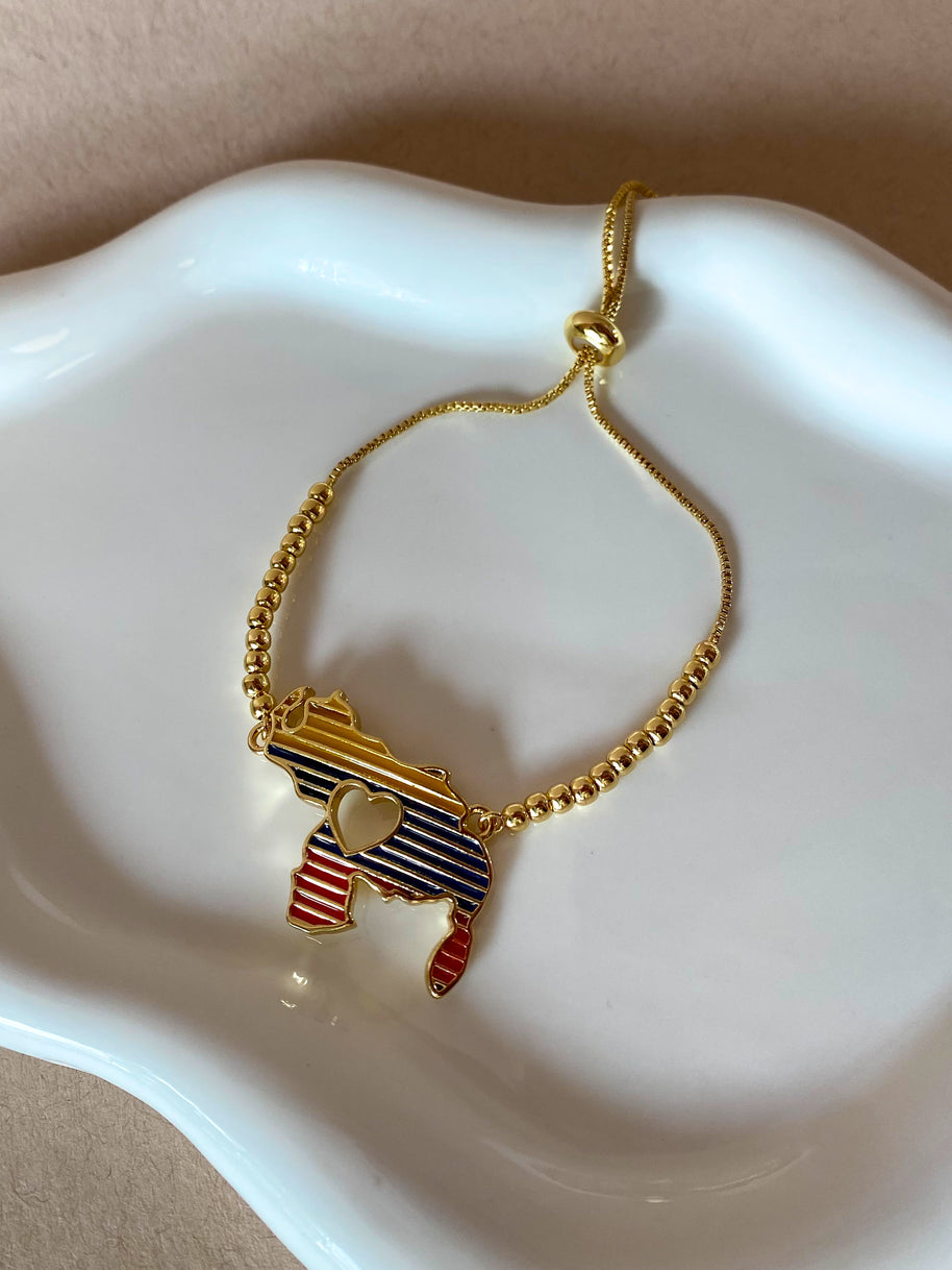 Venezuelan Tricolor Map Adjustable Golden Bracelet