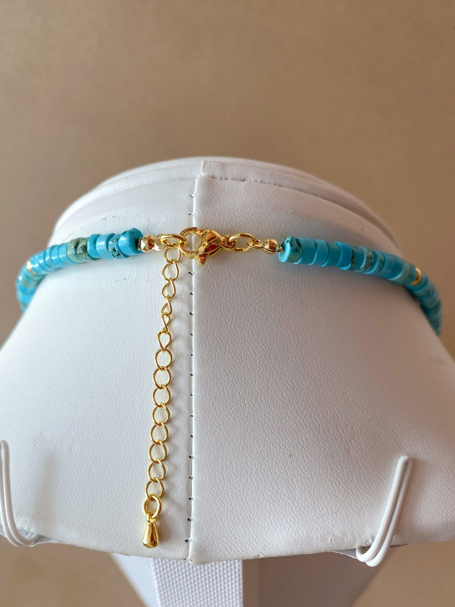 Big Golden Sun Charm in a Turquoise Agata Necklace