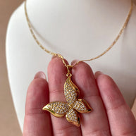 Large Butterfly Crystal Charm Links Pattern Chain Necklace