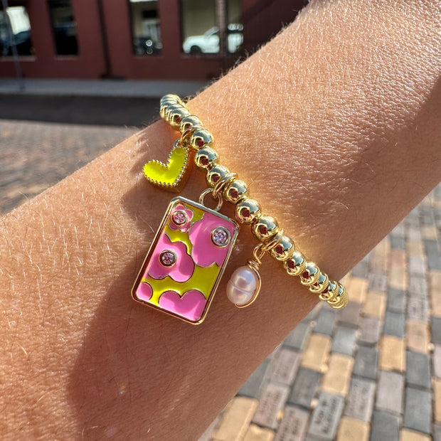 Pink & Yellow Flower Elastic Bracelet