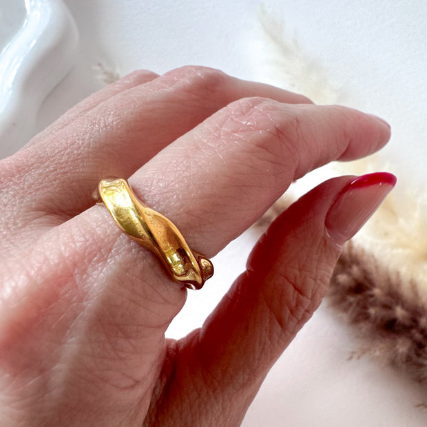 Golden Twist Shape Steel Ring